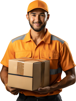 Courier holding a package box for land transport logistics delivery in Saudi Arabia